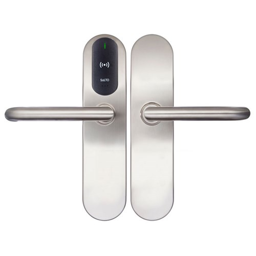 SALTO XS4 Original+ Escutcheon, Euro Wide Body, HSE, Z Handles, Satin Stainless Steel, Black reader, Universal Spindle. For Outdoor Use.