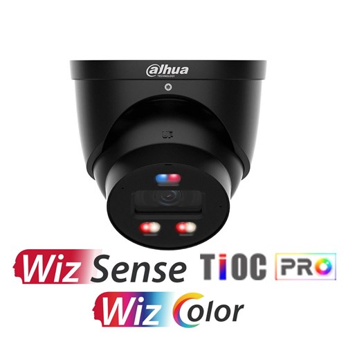 Dahua WizSense Series 8MP Black TiOC Pro 3.0 Active Deterrence Eyeball Network Camera with 2.8mm Fixed Lens, WizColor Technology, IP67 - DH-IPC-HDW3849H-AS-PV-PRO-BLK