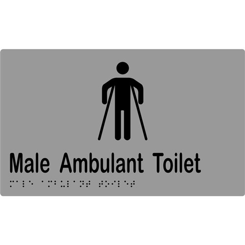 K-Jam Sign Male Ambulant Toilet with Braille 220x150mm Laminated Vinyl Silver over Black - KJ914LV12