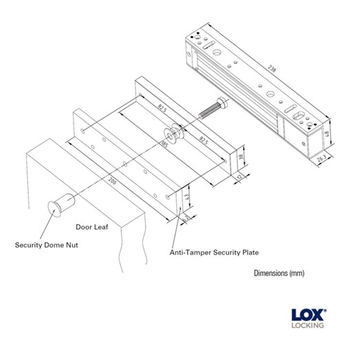 LOX Single Electro Magnetic Lock Slimline Black 280kg Monitored includes Anti-Tamper Plate - EM3500M-BLK