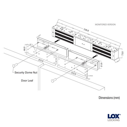 LOX Double Electro Magnetic Lock 580kg Monitored includes Anti-Tamper Plate - EM5700DM