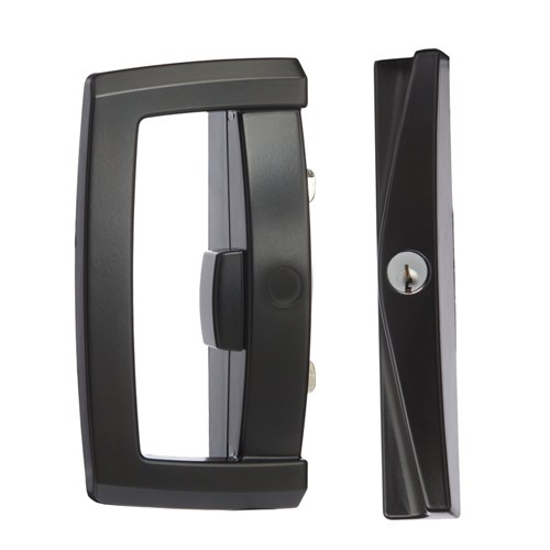 Lockwood Onyx Sliding Door Lock with Internal D Handle Non-Locking, External Slim Pull Locking, Universal Strike and 5 Pin Cylinder in Black - 9A2A2/5PBLK