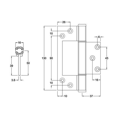 McCallum Fast Fix Hinges Heavy Duty 130x36x3.4mm Aluminium SNA - A105SNA
