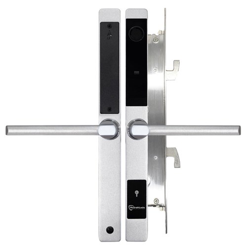 McGrath A231 Slimline Digital Lock, Lever Handle, Silver Finish with Euro Style 35mm Backset Hook Bolt Mortice Lock, Suits Sliding Doors