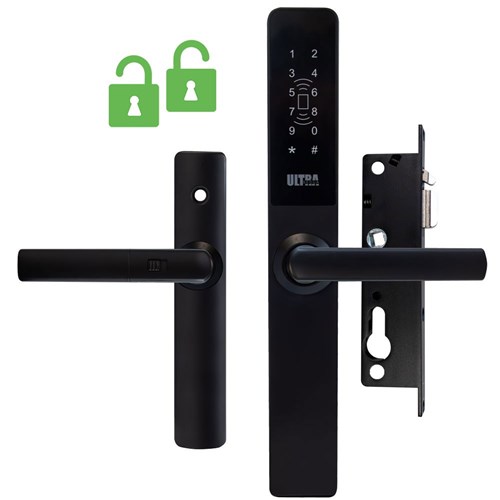 McGrath Ultra-Secua Smart Lock with Dual Unlock Feature, Suits Common Screen Doors, IP66 rating, Black Finish And Supplied With Lock Body