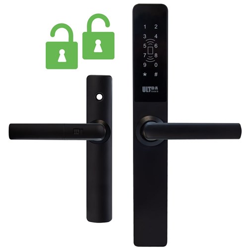 McGrath Ultra-Secua Smart Lock with Dual Unlock Feature, Suits Common Screen Doors, IP66 rating, Black Finish And Supplied With Lock Body