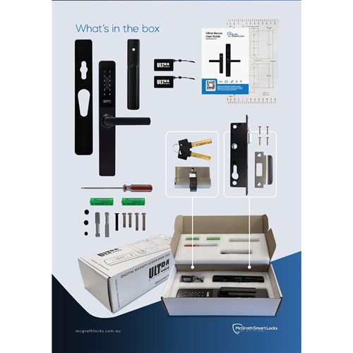 McGrath Ultra-Secua Smart Lock with Dual Unlock Feature, Suits Common Screen Doors, IP66 rating, Black Finish And Supplied With Lock Body
