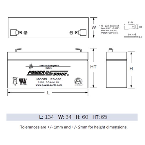 6 Volt 3.5Ah Battery Valve Regulated Lead-Acid Battery, suits RISCO Agility 3/4 Panels