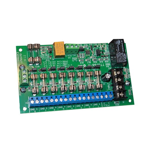 Tactical 8 Way Power Distribution Module, 12VDC with 1Amp Glass Fuses, Monitored fire Trip Input, DIN Rail Mounting - PDM8-12VDC