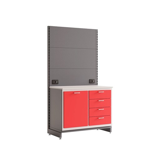 Silca Point Shop Display Unit Double Cabinet with Backing Board 4 Drawers Right, 1 Door Left, Shelf 103cm - ASP3004